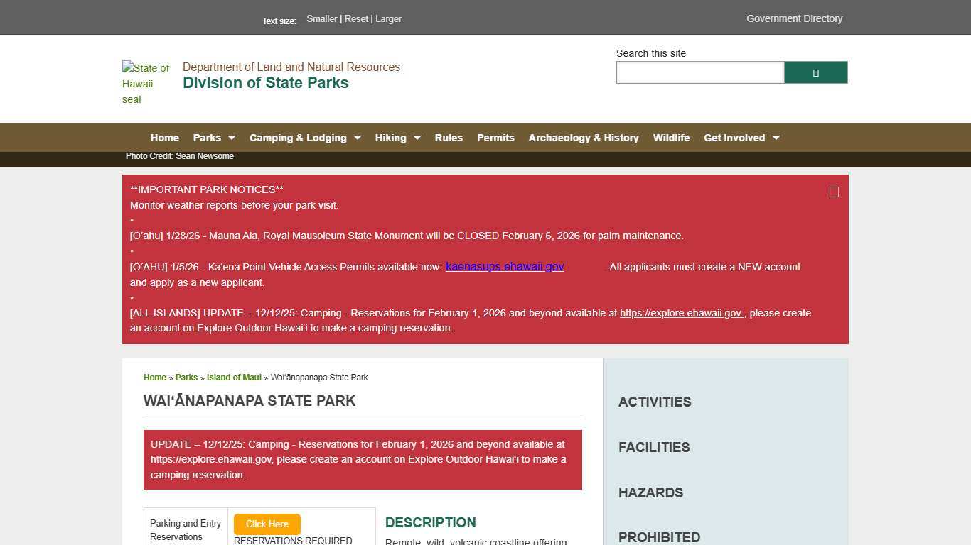 Division of State Parks Waiʻānapanapa State Park